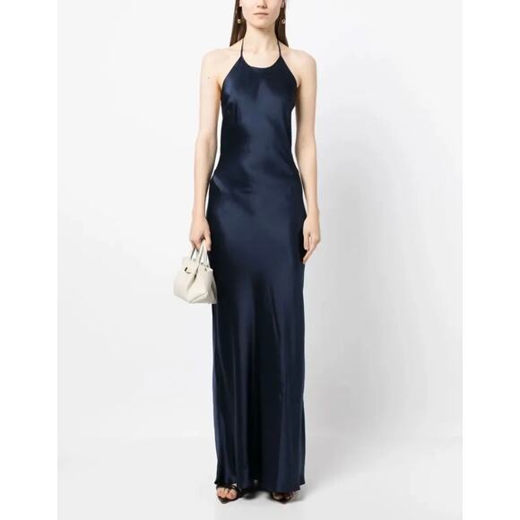 Reformation Jeany Navy Silk Halter Maxi Dress L NEW Satin Open Back Formal Gown - Picture 8 of 8